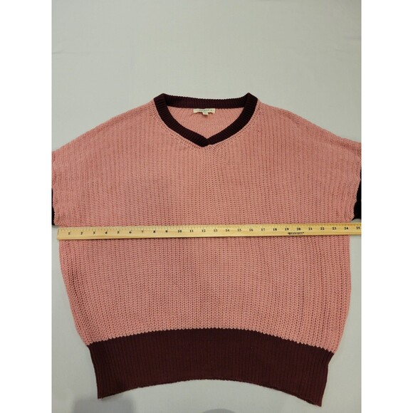 Umgee Sweater Womens 1X Detachable Sleeve V Neck Oversized Knit Pink Burgundy - Picture 5 of 12